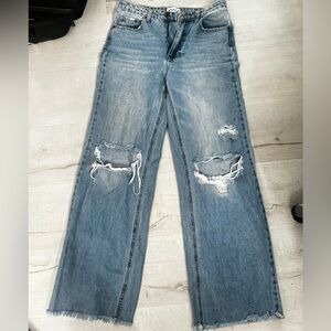 Abound Ripped Wide Leg Blue Jeans